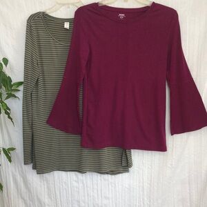 OLD NAVY SZ S 2 casual tops oversized striped gray & black & pink w/bell…